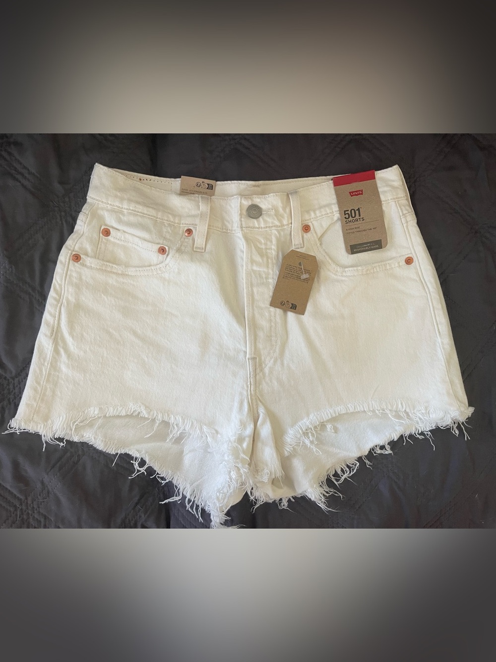 Levi's White 501 Frayed-Hem Denim Shorts